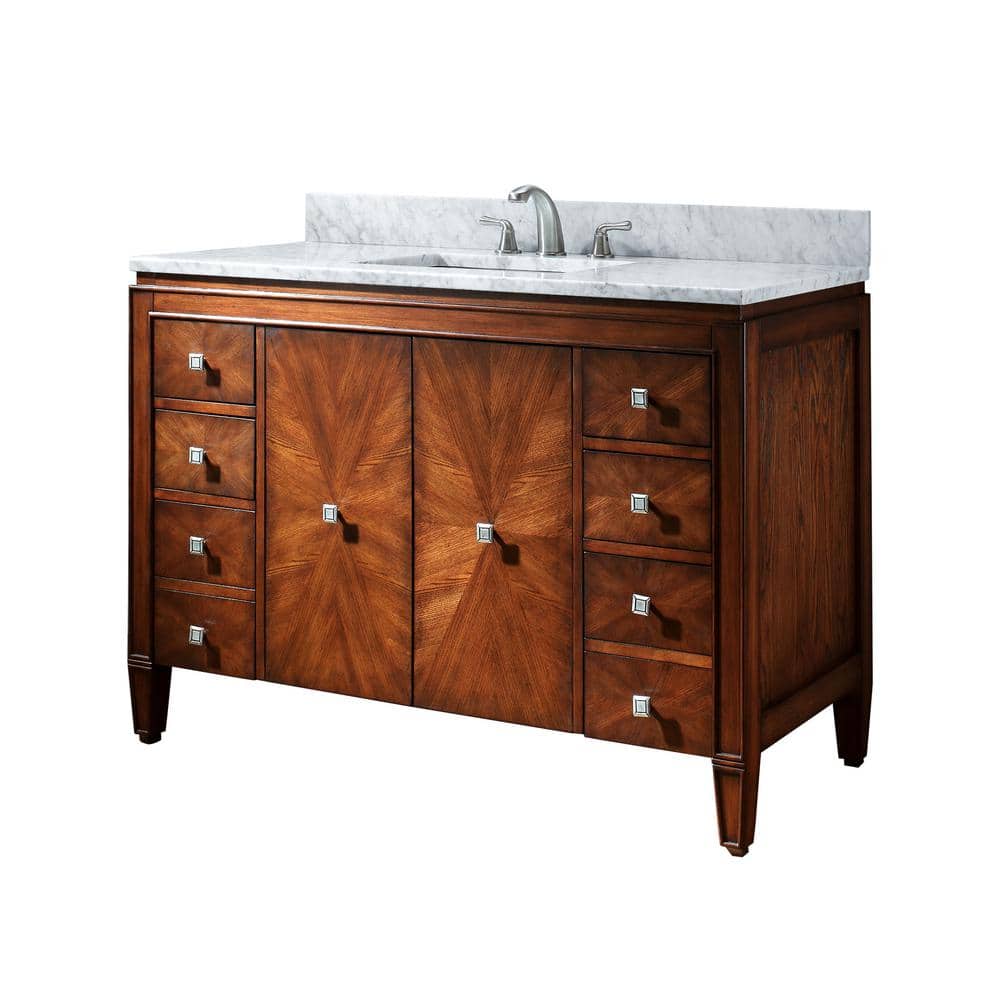 Transitional 49" Light Wood Vanity with Carrara Marble Top