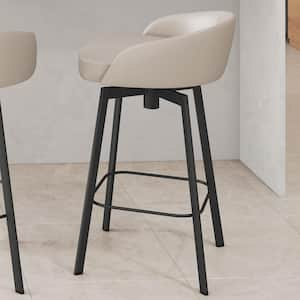 Cruz 32 in. Cream Faux Leather/Black Metal 27 in. Swivel Counter Stool