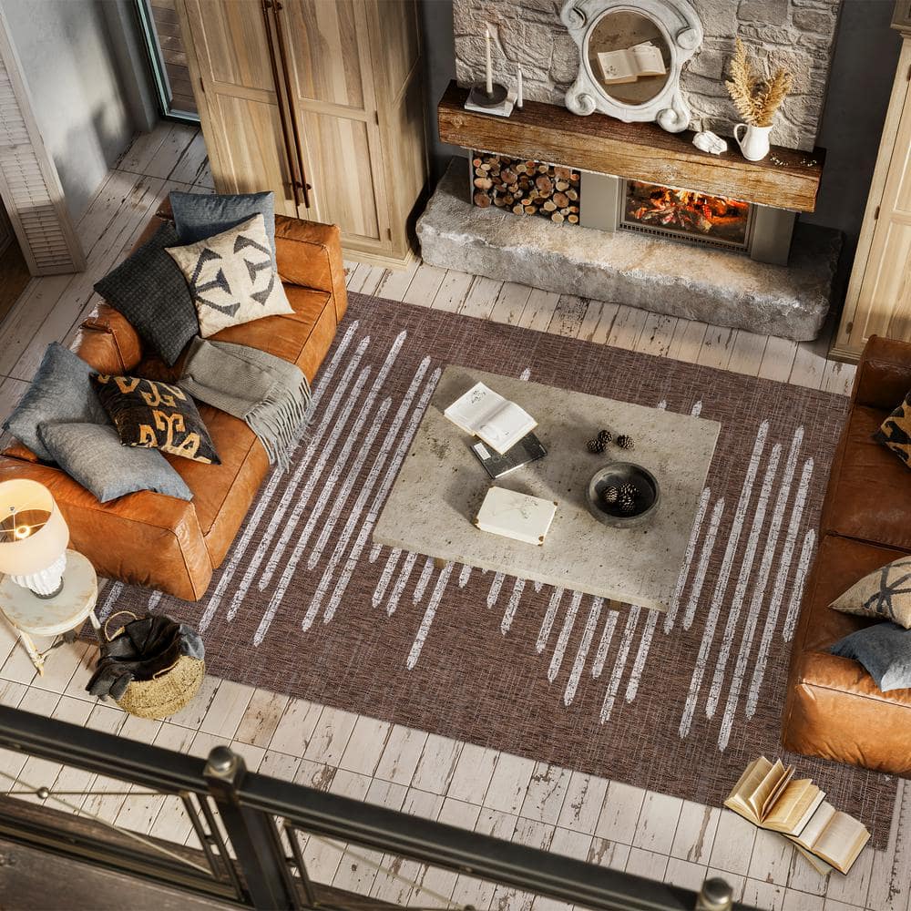 Brown and Beige 8' x 10' Synthetic Stripe Area Rug