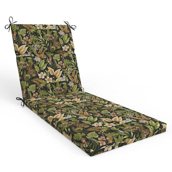 Pillow Perfect Tropic Floral 21 in W x 3 in H Outdoor 1-Piece Split Back Chaise Lounge Cushion 1-Count in Black Carena Ebony