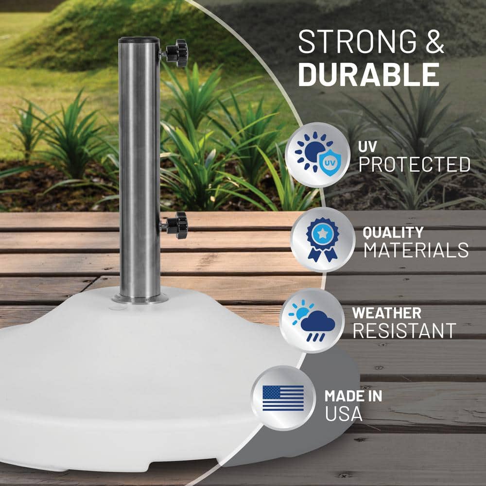 White Fillable HDPE and Stainless Steel Umbrella Base with Wheels
