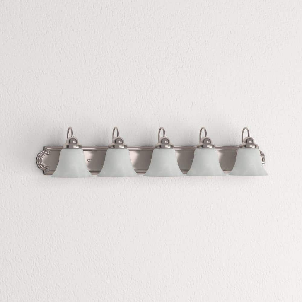 Brushed Nickel 36" 5-Light Vanity Fixture with Alabaster Glass