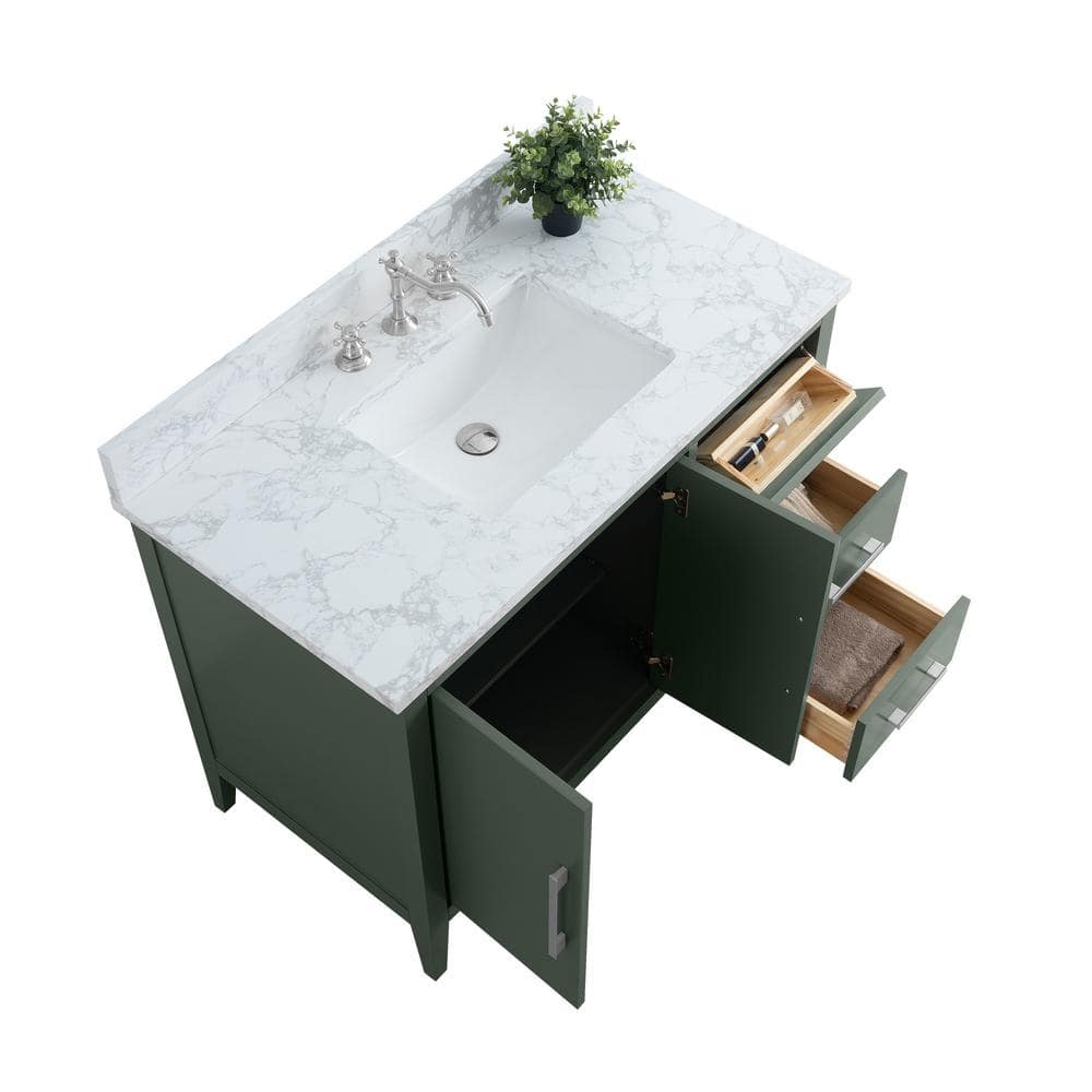 Vintage Green 42" Single Bathroom Vanity with Engineered Marble Top