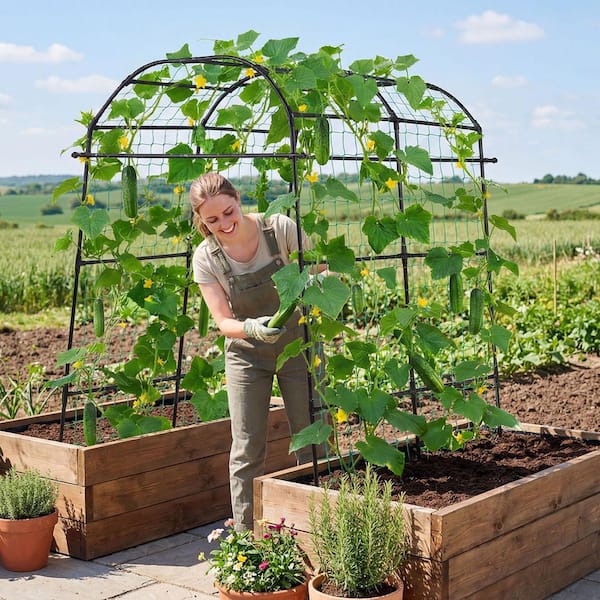 Cucumber Trellis, U-Shape Garden Trellises for Raised Bed, Metal Arch Plant Support for Vine, Peas, Zucchini