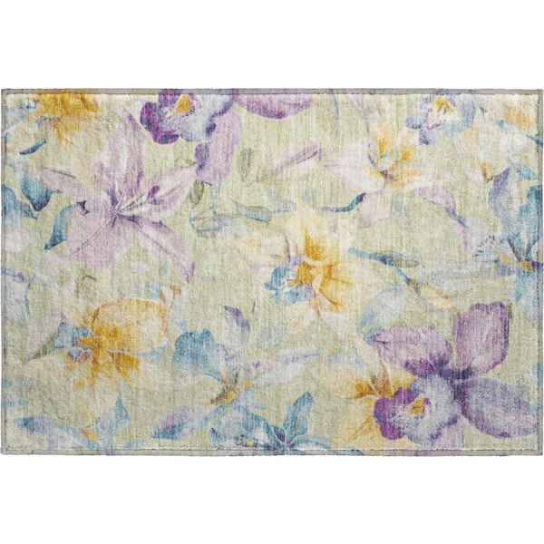 Mayfield Premium Machine Washable Abstract AMF2262 Aloe 2 ft. x 3 ft. Accent Rug
