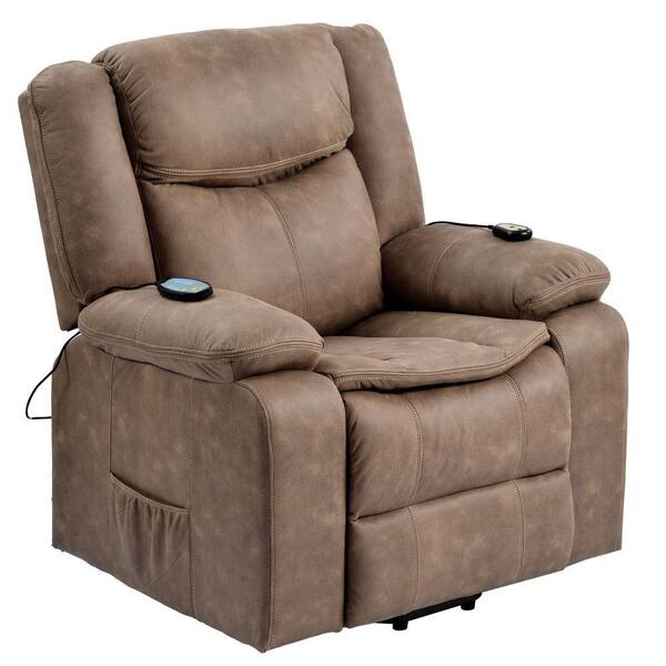 Benjara Brown Fabric Pull Tab Motion Rocker Recliner With Corner ...