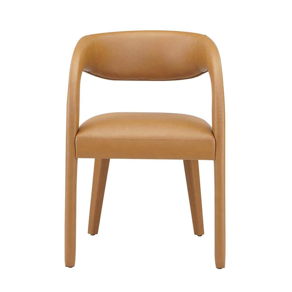 Tan Vegan Leather Low Arm Chair with Wood Legs