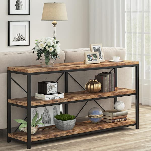 Modern Hallway Table- slim console table with shelves in Tiger