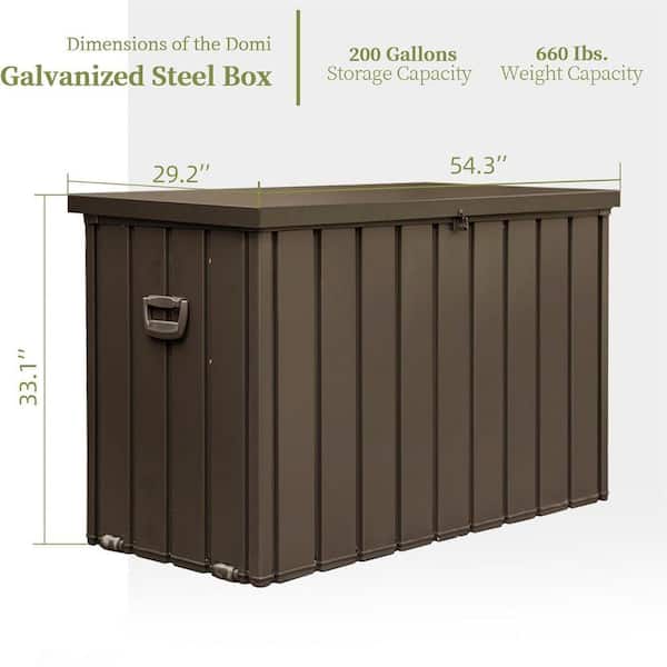 200 Gal. Brown Metal Outdoor Deck Box with Wheels, All-Weather