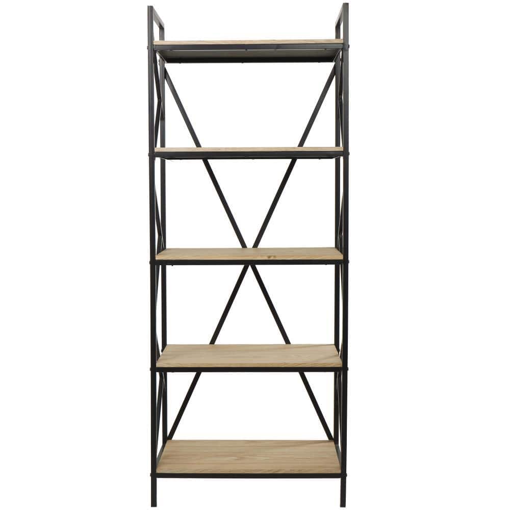 Industrial Brown Wood and Black Metal 5-Tier Étagère
