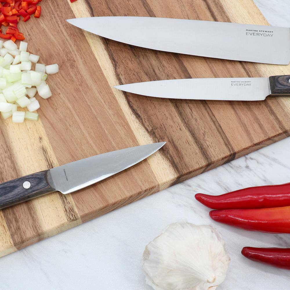 Dark Grey High-Carbon Steel 3-Piece Knife Set with Wood Handles