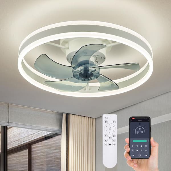 20 in. LED Indoor White Ceiling Fan with Dimmable Lighting Low Profile Flush Mount Ceiling Fan with Remote