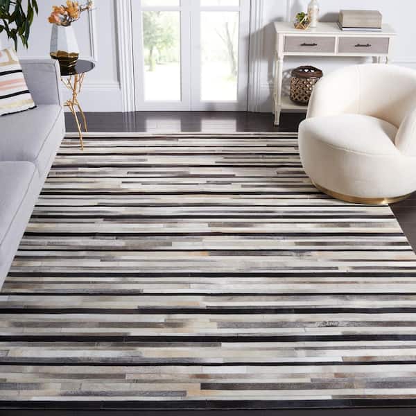 Studio Leather Ivory Black 9 ft. x 12 ft. Striped Area Rug