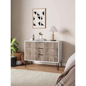 DUMBO Modern White and Grey 3-Drawer 35.19 in. Dresser with SNAP Assembly – Tool-Free, Effortless Setup