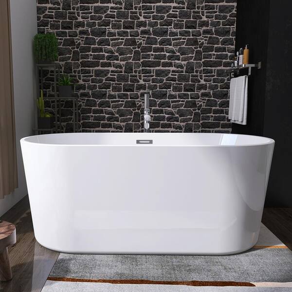 tunuo 62 in. Acrylic Double Ended Flatbottom Non-Whirlpool Bathtub in Glossy White with Overflow and Drain