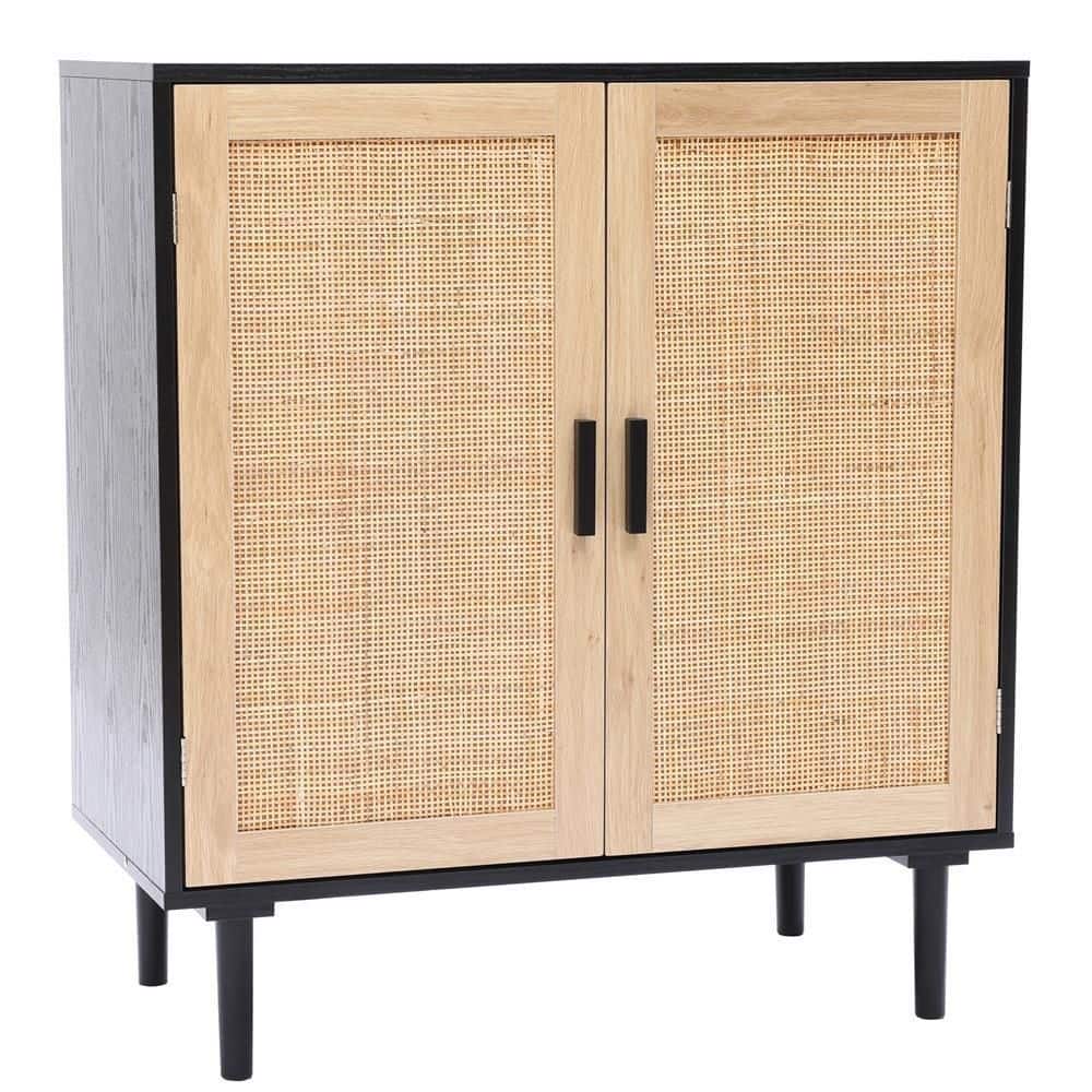 Black and Brown Wood 2-Door Freestanding Storage Cabinet