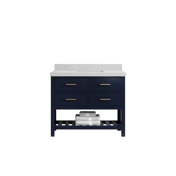 Willow Collections Parker 42 in. W x 22 in. D x 36 in. H Bath Vanity in Navy Blue with 2 in. Carrara Quartz Top