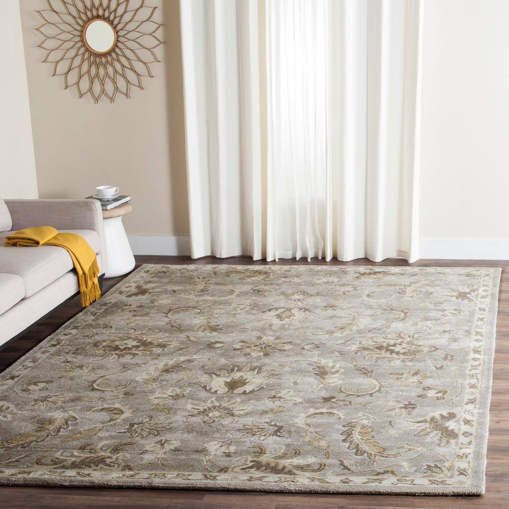Elegant Gray Floral Tufted Wool and Viscose 8' x 10' Area Rug