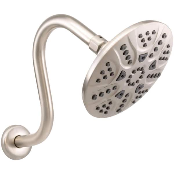 Westbrass 5-Spray Patterns with 1.8 GPM 6 in. Wall Mount Fixed Shower Head w/ 8 in. S-shape Shower Arm in Satin Nickel