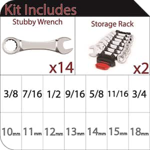 SAE/MM Stubby Combination Wrench Set (14-Piece)