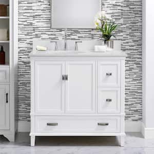 Irving 36 in. W Bath Vanity in White with Ocean Mist Engineered Stone Vanity Top with Pre-Installed Porcelain Basin