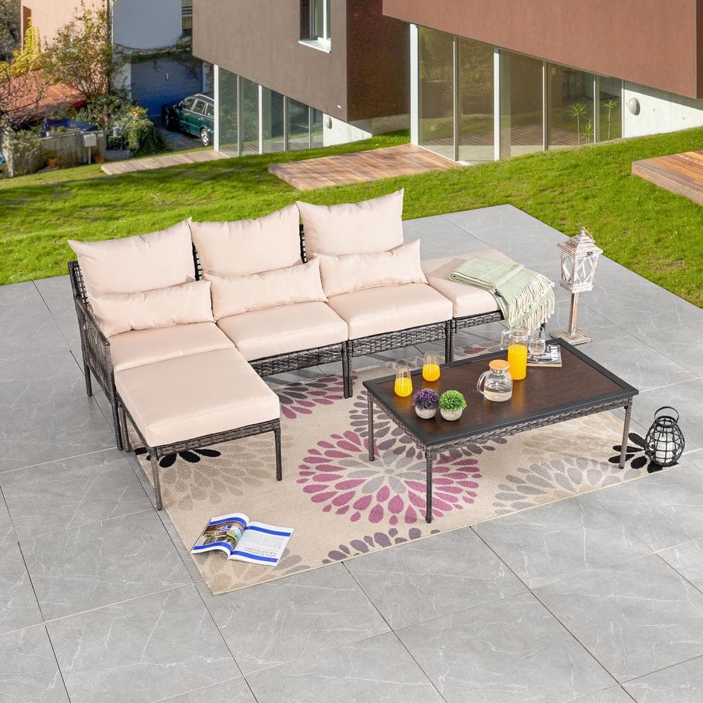 Patio Festival 6Piece Wicker Outdoor Conversation Set with Beige