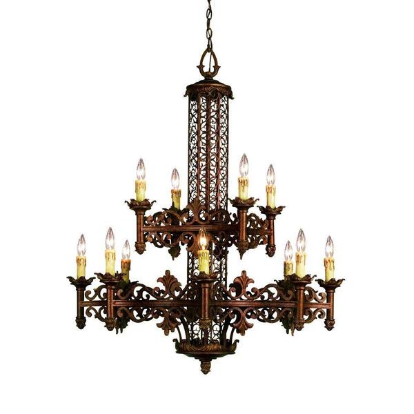 Eurofase Modesa Collection 12-Light 222-1/2 in. Hanging Rustic Bronze Chandelier