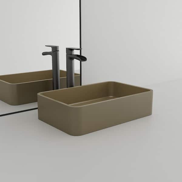 CASAINC Concrete Art Basin Rectangular Bathroom Vessel Sink in Taupe Clay with The Same Color Drainer