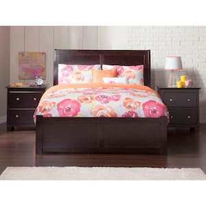 Portland Espresso Full Solid Wood Storage Platform Bed with Flat Panel Foot Board and 2 Bed Drawers