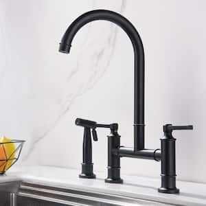 2-Handle Standard Kitchen Faucet with Side Sprayer in Matte Black