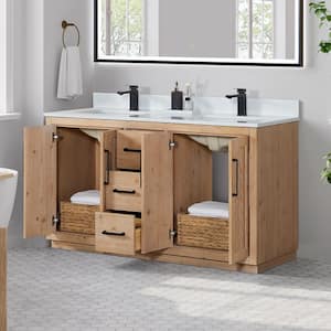 Anais 60 in. W x 22 in. D x 33 in. H Double Sink Freestanding Bath Vanity in Brown with White Engineered Stone Top