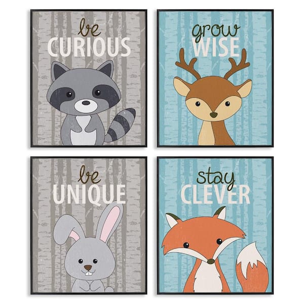 Inspiring Whimsical Animals by Kim Allen 4 Piece Black Framed Typography Giclee Art Print 20 in. x 16 in.