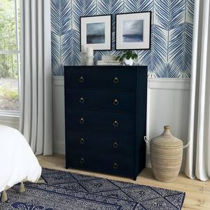 Lark Navy Blue 5-Drawer 36 in. Wide Wood Dresser