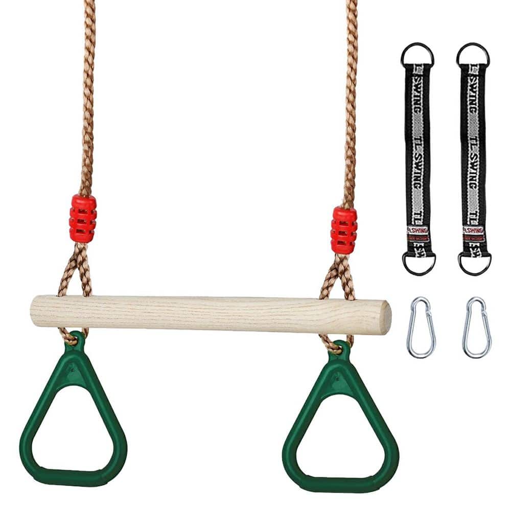 Swiggle Rope Bar Green Trapeze Swing Bar with Rings 1 Pack 45cm Adjustable Rope Plastic ...