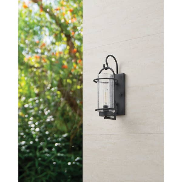 Taplow 16-inch 1-light Weathered Zinc Exterior Wall Sconce with Clear Seeded Glass Shade