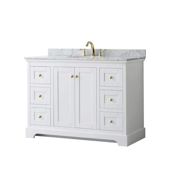 Wyndham Collection Avery 48 in. W x 22 in. D x 35 in. H Single Sink Bath Vanity in White with White Carrara Marble Top
