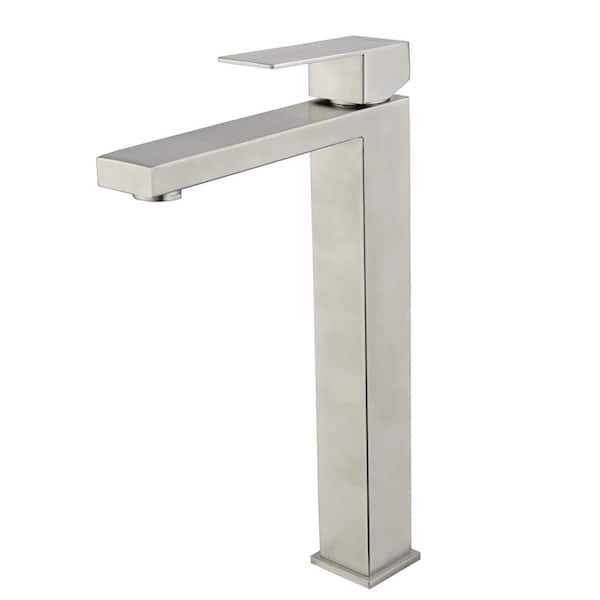 WELLFOR Single Handle Single Hole High Arc Spout Bathroom Faucet in Brushed Nickel