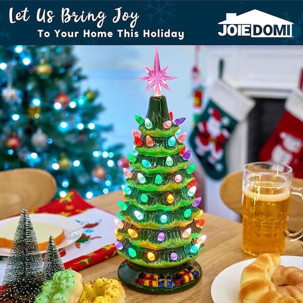 Joyfy 15 in. Tabletop Prelit Ceramic Christmas Tree with 70