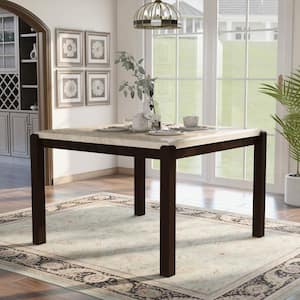 Rolling Transitional Dark Walnut and Ivory Marble 53.75 in. 4 Legs Dining Table (Seats 4)