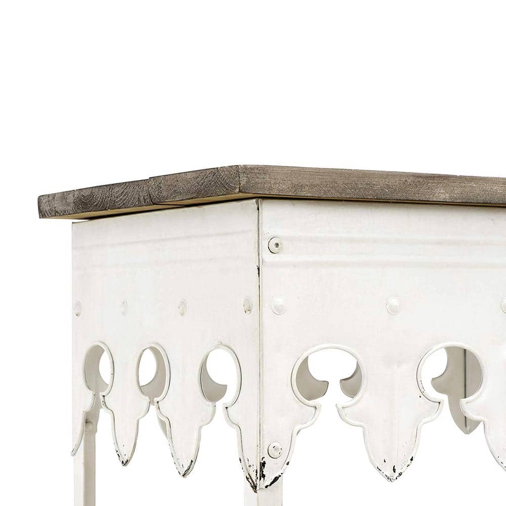 Distressed White Metal Console Table with Wood Top