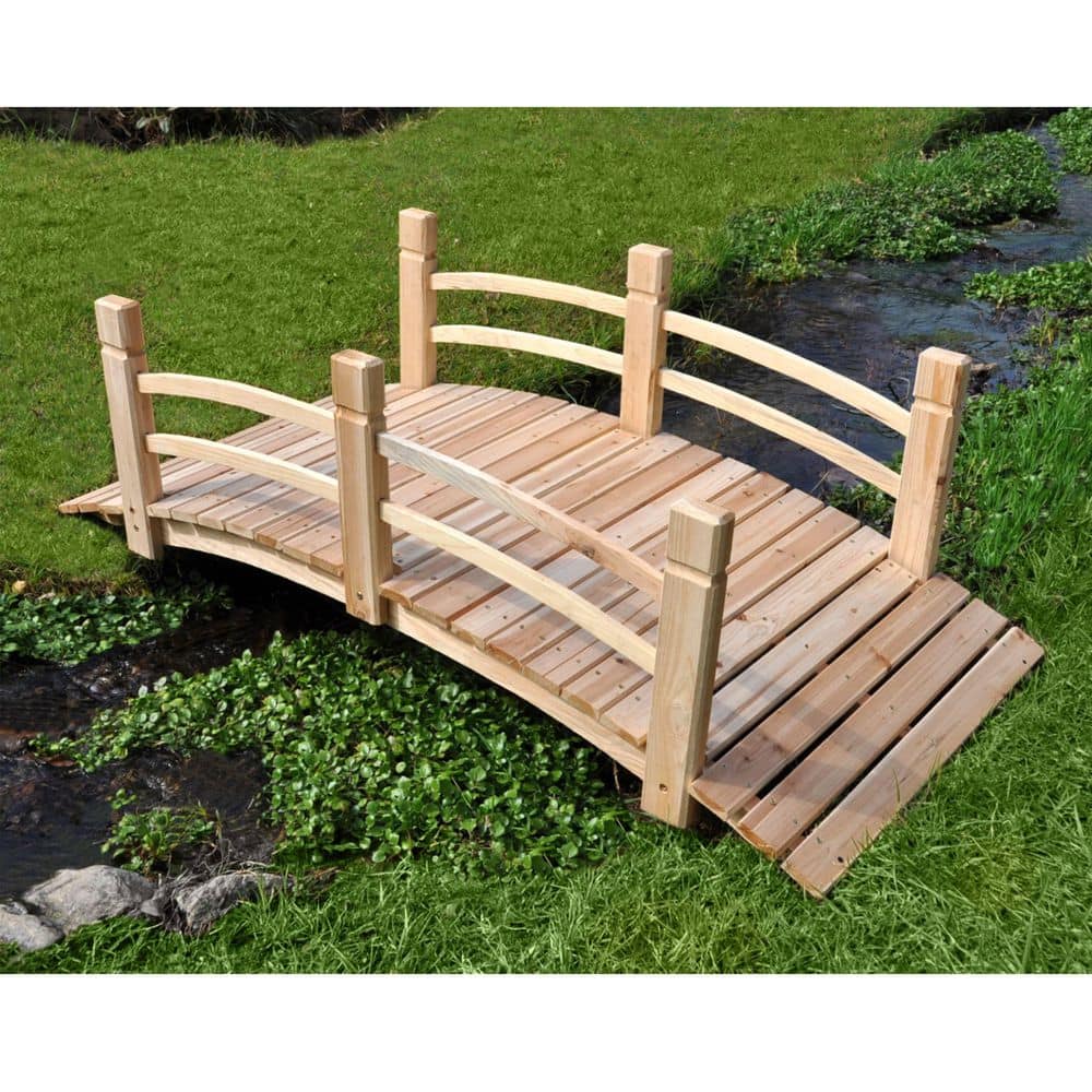 Natural Cedar 5-Foot Garden Bridge with Side Rails