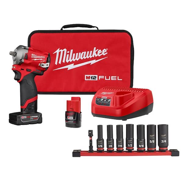 Milwaukee M12 FUEL 12-Volt Brushless Cordless Stubby 3/8 in. Impact ...