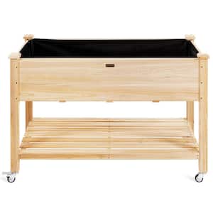 Wood Elevated Garden Bed with Storage Shelf Wheels and Liner Suitable for Vegetable Flower Herb