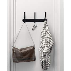 9.7 in. Aluminum Wall Mounted J-Hook Robe/Towel Hook in Black Coat Rack Hook Rail with 3 Hooks