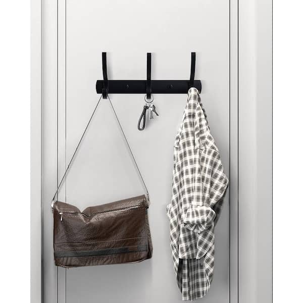 9.7 in . Aluminum Wall Mounted J-Hook Robe/Towel Hook in Black Coat Rack Hook Rail with 3 Hooks