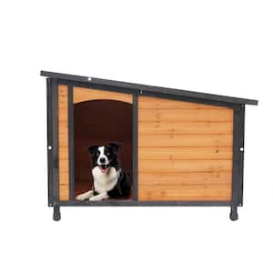 46 in. Solid Wood Dog House Outdoor and Indoor Dog Kennel with Raised Feet PVC Weatherproof Roof for Large Dogs