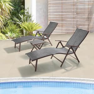 3-Piece Adjustable Aluminum Outdoor Chaise Lounge in Dark Gray with Side Table