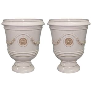 Porter 15.5 in. L x 15.5 in. W x 18 in. H Ivory White Outdoor Resin Round Pot Planter (2-Pack)