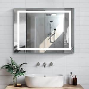 48 in. W x 36 in. H LED Rectangular Frameless Horizontal or Vertical Hanging Wall Bathroom Vanity Mirror in Silver