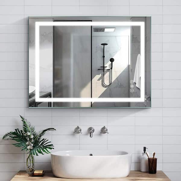Staykiwi 48 in. W x 36 in. H LED Rectangular Frameless Horizontal or Vertical Hanging Wall Bathroom Vanity Mirror in Silver